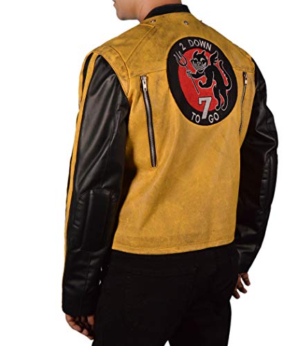 Flesh & Hide F&H Men's Distressed Black and Yellow Colossus Synthetic Leather Jacket4