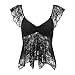 Women Lace Babydoll Top Cap Sleeve See Throught Y2k Shirt Going Out Tank Top Vintage Coquette Clothes Black M