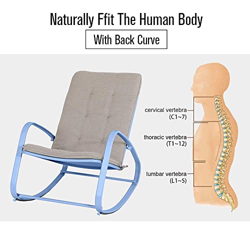 Phi Villa Outdoor Patio Metal Rocking Chair, Padded Modern Rocker Chairs With Cushion, Support 301Lbs For Porch, Deck, Balcony Or Indoor Use (1Pcs, Blue) #TOP6