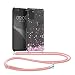 Produktbild kwmobile Necklace Case kompatibel mit Motorola Moto E32 / Moto E32s Hülle - Silikon Cover mit Handykette - Rosa Dunkelbraun Transparent Kirschblütenblätter