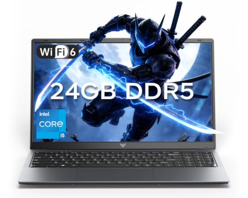 Image of KAIGERR 2026 Laptop, 24GB DDR5 512GB SSD Intel Core i5 (Up to 4.5GHZ) | 15.6 inch Laptop Computer, 24GB LPDDR5 (2 * 12GB, Dual Channel) 12C /16T, Windows 11, WiFi 6, Type-C USB-3.2 Webcam 3.5mm