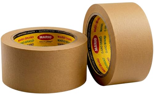 Image of Mario Brown Masking Tape - 20 Meter Length, 48mm Width - Heavy Duty Masking Tape for Industrial, Wall Painting & Protection - Pack of 2 Rolls