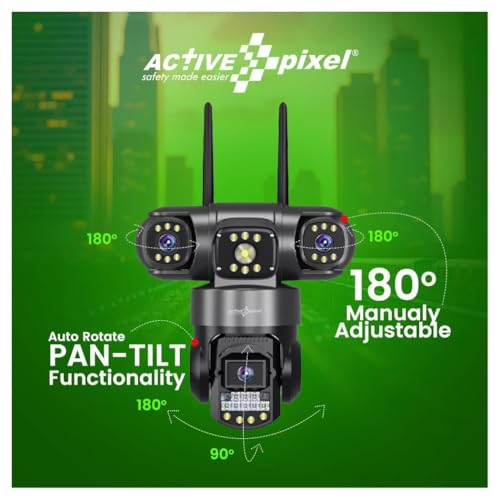 Image of Active Pixel 4G Solar Powered 4MP CCTV Camera with 2+1 Lens | PTZ 360 Wireless Outdoor Security Camera | Motion Detection, SIM Card Slot, 2-Way Audio, IP66 Waterproof - G12