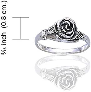 Miniatura 4 de Anillo pequeño de plata de ley con detalle de rosa (tamaños 3, 4, 5, 6, 7, 8, 9, 10, 11, 12, 13, 14, 15)
