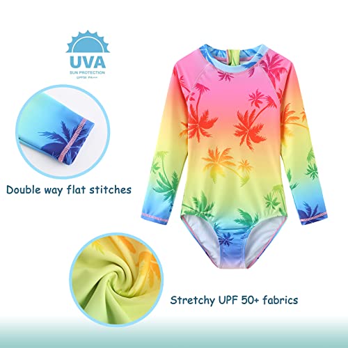 Image of Girls One Piece Swimsuits Long Sleeve Rash Guard for Kids Girls Hawaiian Swim Shirts UPF 50+ Sun Protection