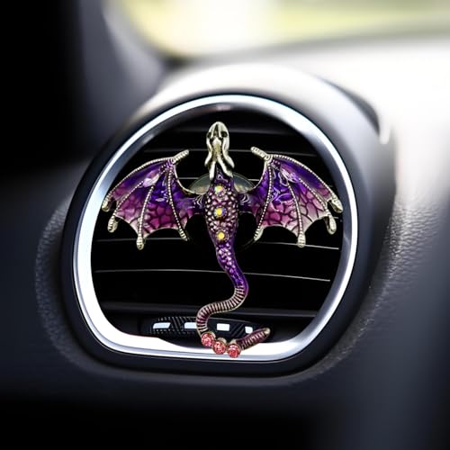 Image of 2 Pcs Bling Dragon Car Air Freshener Vent Clips, Crystal Rhinestone and Enamel Dragon Air Vent Clips Car Diffuser Cute Car Interior Decoration Accessories for Women Gift (Green Purple)