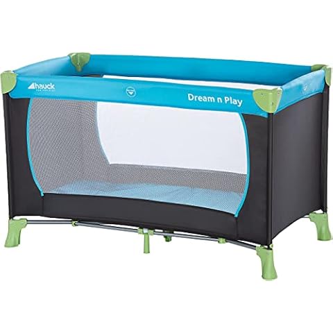 Hauck Reisebett Dream N Play 120 x 60 cm, für Babys und Kinder ab Geburt bis 15 kg, Leicht, Kompakt Faltbar, Inklusive Transporttasche und Faltboden, Schwarz Blau Cover