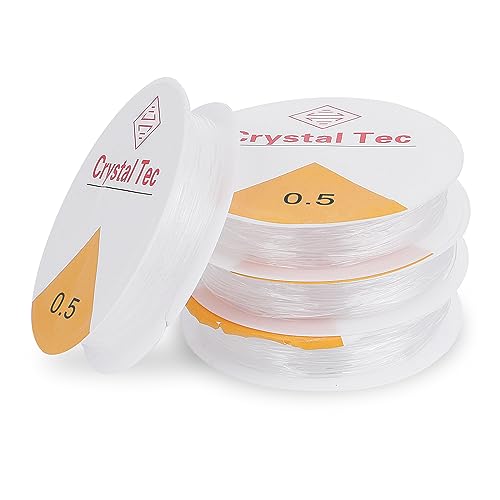 Prasacco 4 Rolls Elastic Bead Thread, 0.8mm Clear Elastic Thread Stretchy Elastic for Bracelet Making Clay Bead String Crystal String for DIY Bead Jewellery Necklace Bracelet (0.8)