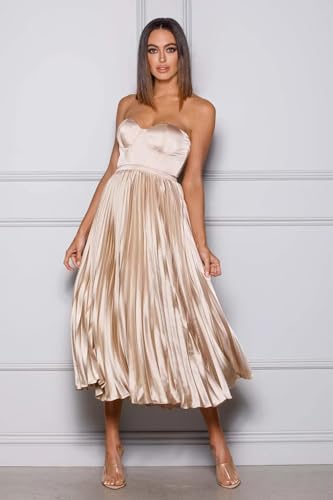 Smileven Strapless Bridesmaid Dresses with Scarf Satin Tea Length Dress A Line Formal Wedding Guest Gowns2