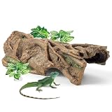 Xereooe Lizard Snake or Reptile Hide, Large Reptile Hideout Hollow Tree Trunk Ornament Bearded Dragon or Gecko Tank Accessories Terrarium Decor with Peek-Through Hole