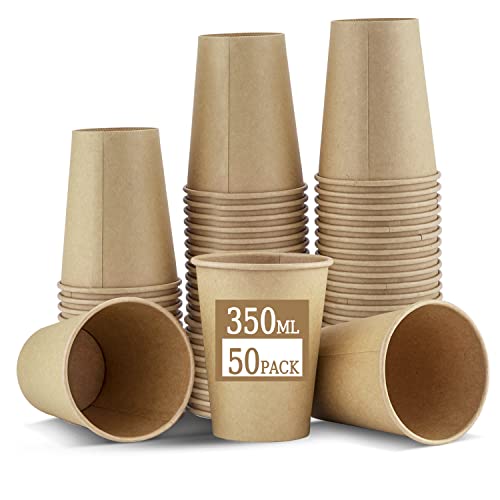 Meokey 50 x Coffee Cups,12oz Disposable Paper Cups for Cold, Hot Drinks - 350ml Recyclable Cups for Home, Café, Work, Party Birthday or Outdoors