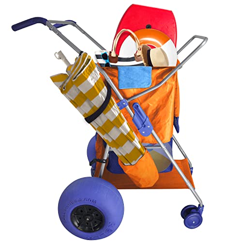 Rollx Beach Cart With Big Balloon Wheels For Sand, Foldable Storage Wagon With 13 Inch Beach Tires (Pump Included) (Orange) #TOP1