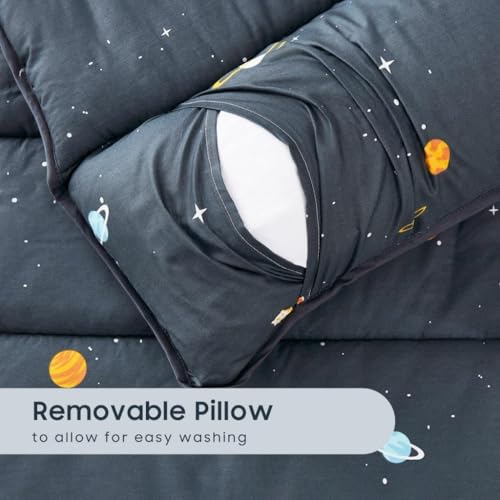 wake in cloud - toddler nap mat with pillow and blanket 100 cotton fabric for kids boys girls ages 3 plus in daycare kindergarten preschool roll up sleeping bag gray spaces standard