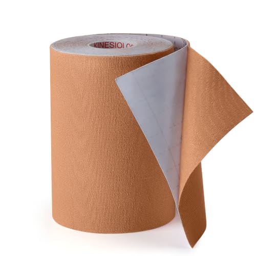 Image of Wide Kinesiology Tape, Waterproof & Breathable, 4in x 5.5yd, Beige | High-Elasticity, Latex Free Cotton, Muscle & Joints Support, Free-Cut for Shoulder, Knee, Fits Sports & Athletic Recovery