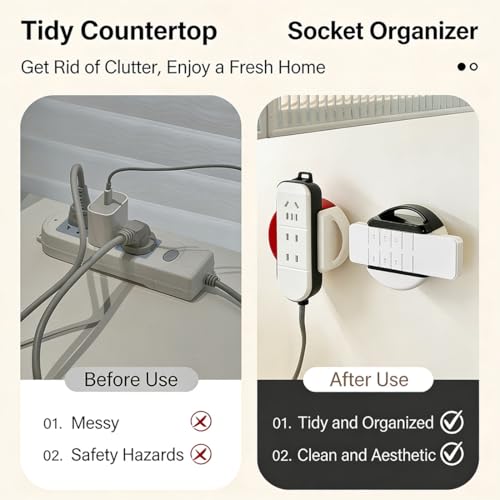 Soporte ajustable con ventosa para regleta de enchufes bajo escritorio, montaje en pared sin taladro, organizador giratorio y reutilizable para cables miniatura 3