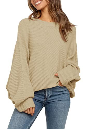 Image of Mafulus Womens Oversized Sweater Fall Winter Slouchy Pullover Jumper Tops | Crewneck,Batwing Sweaters Puff Long Sleeve,Cable,Ladies,Chunky,Knit,Tunic,Warm,Soft Sweaters