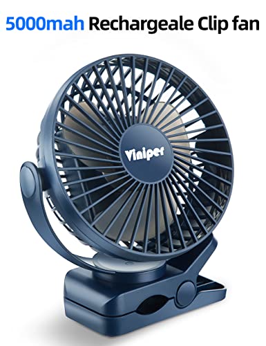 Viniper 6 Inch Rechargeable Clip On Fan, 5000Mah Battery Desk Fan : 360° Rotation & 3 Speeds Strong Wind Portable Fan, Longer Working Hours, Quiet And Powerful (Blue) #TOP1