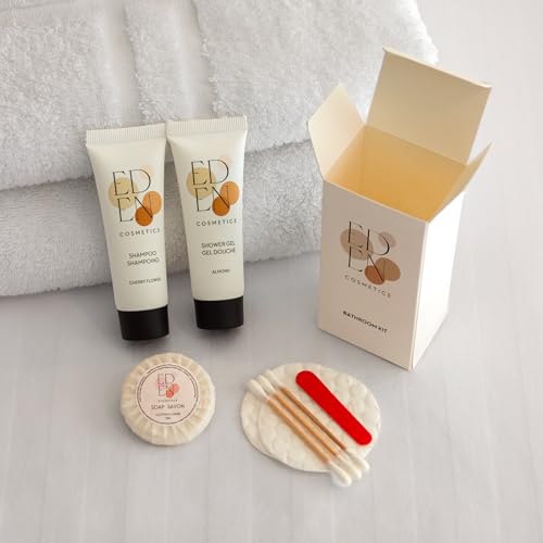 Eden cosmetics Kit de acoplamiento para baño | Ideal para Alquileres Airbnb & Hoteles | Cosmético Perfumado | Juego de 50 Kits Completos y Listos para Emplear | Producto de bienvenida