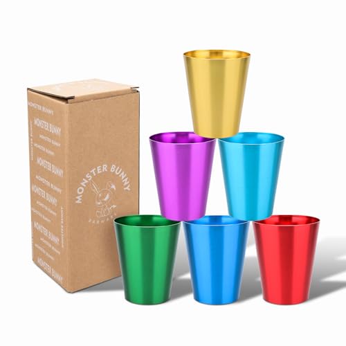 Aluminum Cups Reusable 12oz 6 Packs, Colorful Party Cups for Drinking Metal Recyclable in 6 Colors, Blue Red Gold Green Purple Durable Cup for Outdoor, Camping, Sports