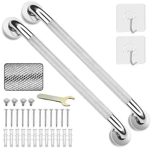 Lot de 2 barres d'appui de 50,8 cm, en acier inoxydable 304 antidérapant, chromé, poignée auxiliaire antidérapante, poignée de sécurité pour cuisine, chambre à coucher, baignoire, douche, marches,