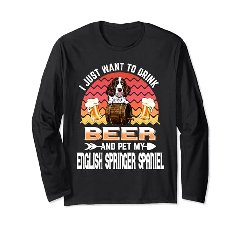 Drink Beer and Pet My English Springer Spaniel Dog Lover Manga Larga