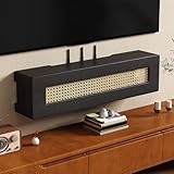 WiFi Router Storage Cabinet, Wall Mountable Decorative Modem Shelf Hider Cover with Cable Management System, WiFi Box Hider Shelves for Wall, Office and Home(Black,60*20*20cm/24*7.9*7.9in)