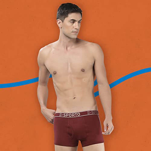 Image of sporto Men's Mid-Rise Super Soft & Comfortable Solid Cotton Square Trunks with No-Fold & No-Pinch Elastic Waistband (Combo Pack)