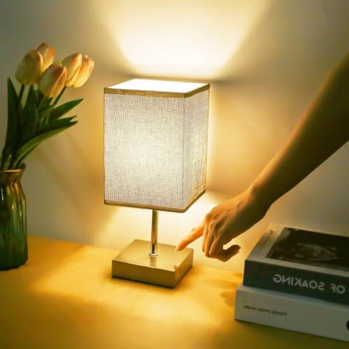 Touch Control Table Lamp with Flaxen Shade, LED Bulb