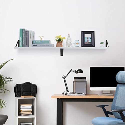 Fun Memories Floating Shelves Set Of 2, Wooden Wall Shelf 24 Inch Long, Modern White Shelves With Black Bracket For Wall Decor & Storage, Living Room, Bedroom, Bathroom #TOP4