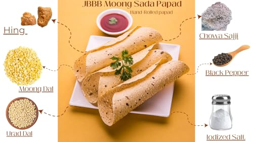 Image of JBBB Moong Papad Plain 400g Pack | Homemade Crispy Tasty Moong Daal Papad with Traditional Indian Spices | Crispy Indian Snacks Easy Digestive Rajasthani Snack for Lunch, Dinner & Daily Eating