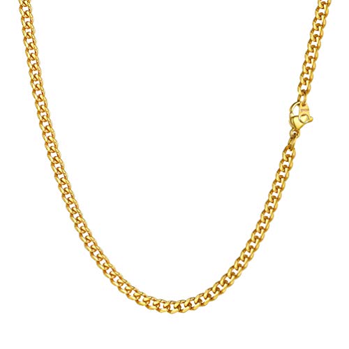 PROSTEEL Herren Collier 51cm 18k vergoldet Panzerkette Halskette Hip Hop Cuban Link Necklace 3mm breit kubanische Gliederkette Männer Jungen Modeschmuck für Geburtstag