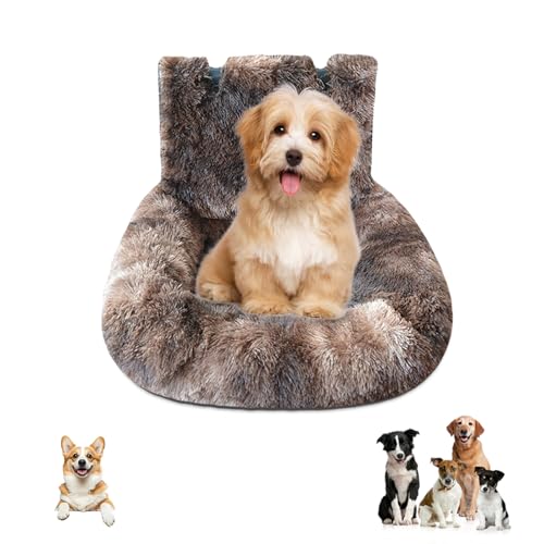 Wshxjzyay Car Seat Dog with Safety Straps,Fluffy Safety Pet Seat,Removable and Easy to Clean Protects from Dirt (Dark Coffee, 23 * 23in)