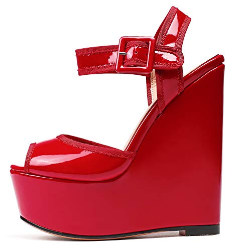 Eldof Womens Wedge Platform Sandals Peep Toe Ankle Strap Wedge Heel 6" Comfort Summer Wedge Heels for Patry Wedding2