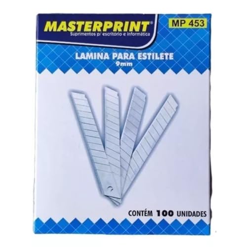100 Peças Lâmina Estilete 9mm Masterprint Segmentadas Em Aço