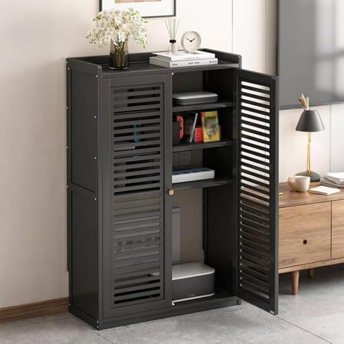 ルータロッカーWi-Fiロッカー電気ボックスゲディアローリング木製リビングマルチメディア・ボックス遮蔽棚ファッション大容量家庭用業務用オフィスリビング穴なし (59*25*97cm,ブラック)