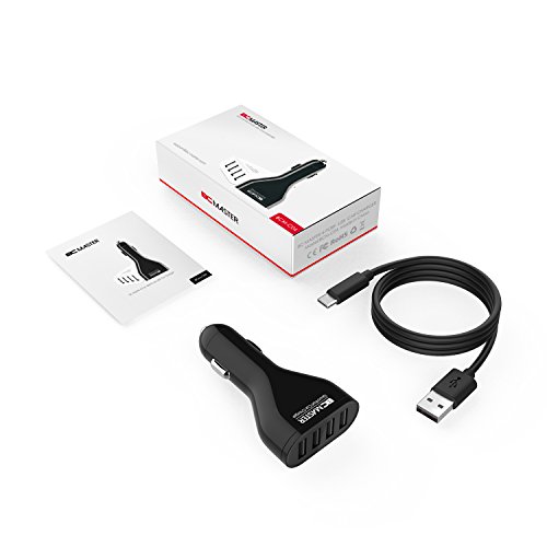 Familia viaja cargador de coche, BC Master 4-Puestos 48W 5V / 2.4A * 4 cargador rápido en el coche para teléfonos, tabletas, Bluetooth para auriculares, palillo de selfie, Batería externa, cámara digital, GPS, Kindle Fire, reproductor MP3, Dash levas, Reloj inteligente, PDAs y Más(Negro)