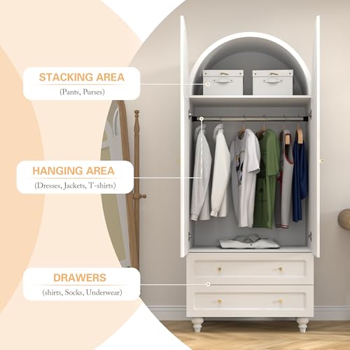 Wardrobe-Closet-Rattan-Freestanding-Bedroom-Armoire-with-2-Drawers-and-Hanging-Rod-748-Tall-Wardrobe-Storage-Cabinet-for-Living-Room-Bedroom-Apartment-White Wardrobe Closet Rattan Freestanding Bedroom Armoire with 2 Drawers and Hanging Rod 748 Tall Wardrobe Storage Cabinet for Living Room Bedroom Apartment White