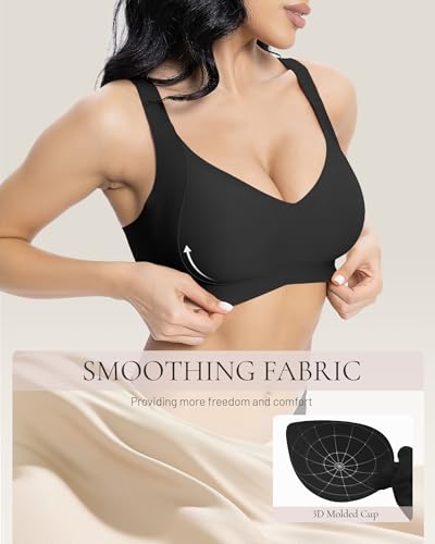Image of Scalloped Lift Bras for Women No Underwire Buttery Soft Push Up Wireless Bras V Neck Seamless Bralettes