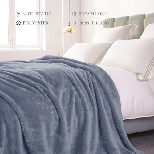 Image of Exclusivo Mezcla Plush Fuzzy Fleece Bed Blanket Queen Size, Super Soft, Fluffy and Warm Blankets for Couch, Bed, All Season (Stone Blue, 90x90 Inches)