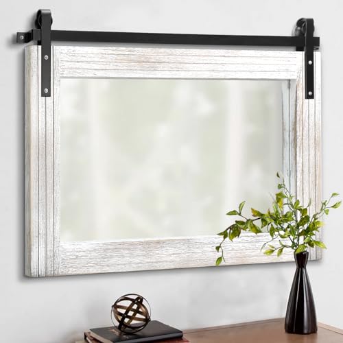 AAZZKANG Large Barn Door Mirror with Wood Framed Rectangle Mirrors