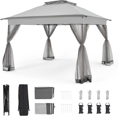 Bezseller 11x11 Pop Up Gazebo with Mosquito Netting, Easy 1-Person