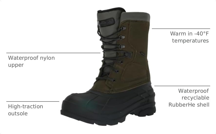 Image of Kamik Nation Plus Snow Boot - Waterproof Winter Boots for Men - Insulated Men's Snow Footwear - High-Traction Grip Work Shoes - Lace-Up Closure with Midfoot Hook & Strap