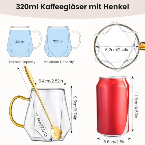 Kaffeegläser 320ml,5er Set Latte Macchiato Gläser mit Griff,Löffel – Bild 2