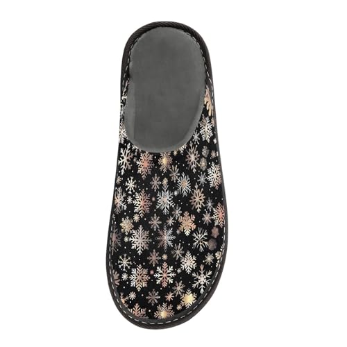Slippers for Women Christmas Gold Snow Pattern Soft Winter Warm Shoes Indoor Outdoor Non-Slip House Travel Slippers3