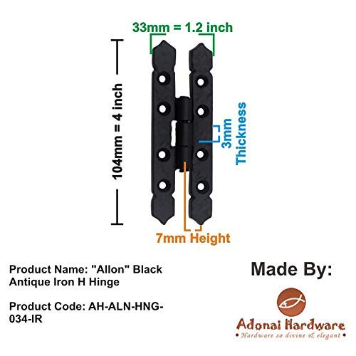 Adonai Hardware "Allon" Antique Cast Iron H Cabinet Hinges (4" X 4 Pack, Matte Black) For Vintage Barn Doors, Cupboards, Kitchen Wardrobes, Wooden Jewelry Box, Sheds, Furniture, Chest And Trunks #TOP7