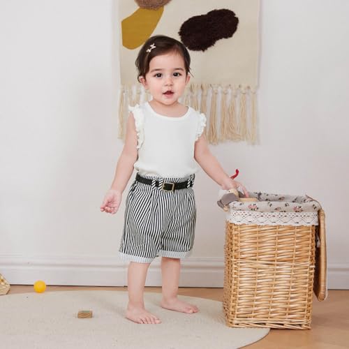 Toddler Baby Girl Summer Clothes Solid Sleeveless Ruffle Tank Top and Striped Short Set Newborn Infant Girl Outfits2
