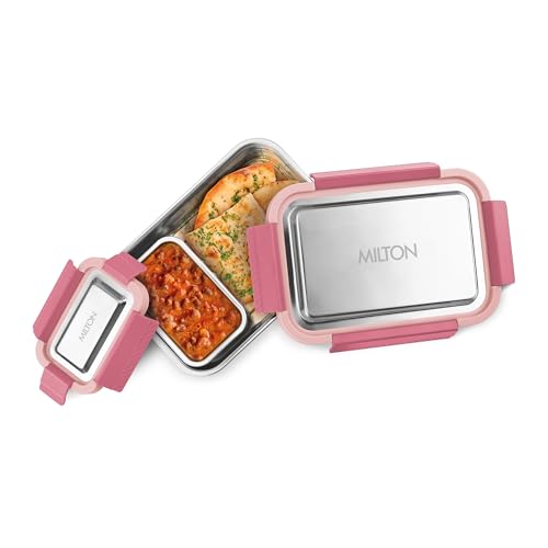 Image of MILTON Modern Meal Jr. Stainless Steel Tiffin, Set of 2 (750 ml,140 ml), Pink | Food Grade | BPA Free | Refrigerator Safe | Odour Free I Durable and Stylish Lunch Box for Home, Office & Travel
