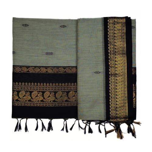 Image of Pure Kalyani Cotton Saree | Zari Border & Blouse Piece - Lata Gadwal Design | Traditional Saree