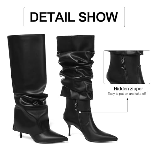 COMFITORIA Womens Knee High Boots Fold Over Point Shark Slouchy Boot — view 5