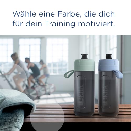 BRITA Sport Wasserfilter Flasche Model Active dunkelgrün (600ml) inkl. 2 MicroDisc Filter – zusammendrückbare Flasche für unterwegs, Trinkflasche filtert beim Trinken/spülmaschinengeeignet
